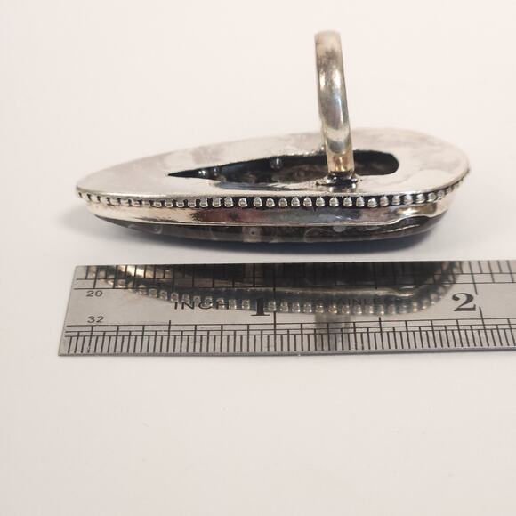 Sterling Silver Fossilized Stone Statement Ring, Size 6 3/4 - Picture 4 of 10